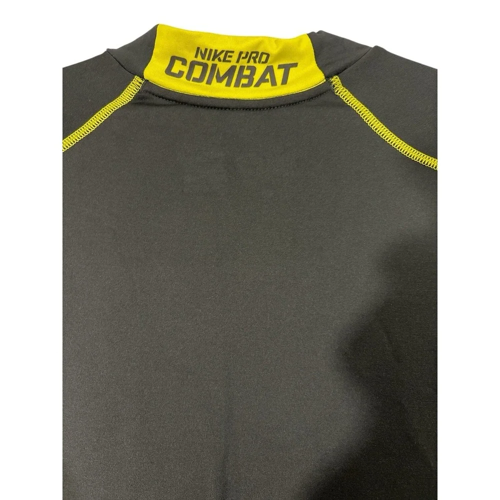 NIKE PRO Combat Hyperwarm Dri-Fit Base Layer Shirt Sz XL Gray Yellow Fitted - Picture 10 of 12